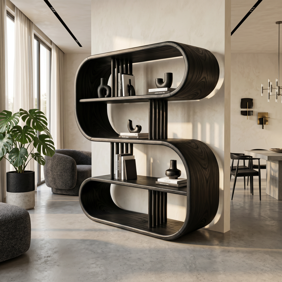 Elegant Curved Wooden Bathroom Shelf With Spa Inspired Design SILDTTRBS058