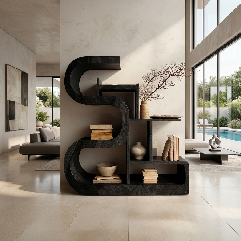 Luxury S-Shaped Wooden Storage Shelf For Contemporary Spaces SILDTTRBS053