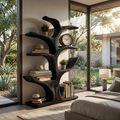 Handmade Wood Bookshelf Sculptural Curved Design For Living Room RTTHTTBS110