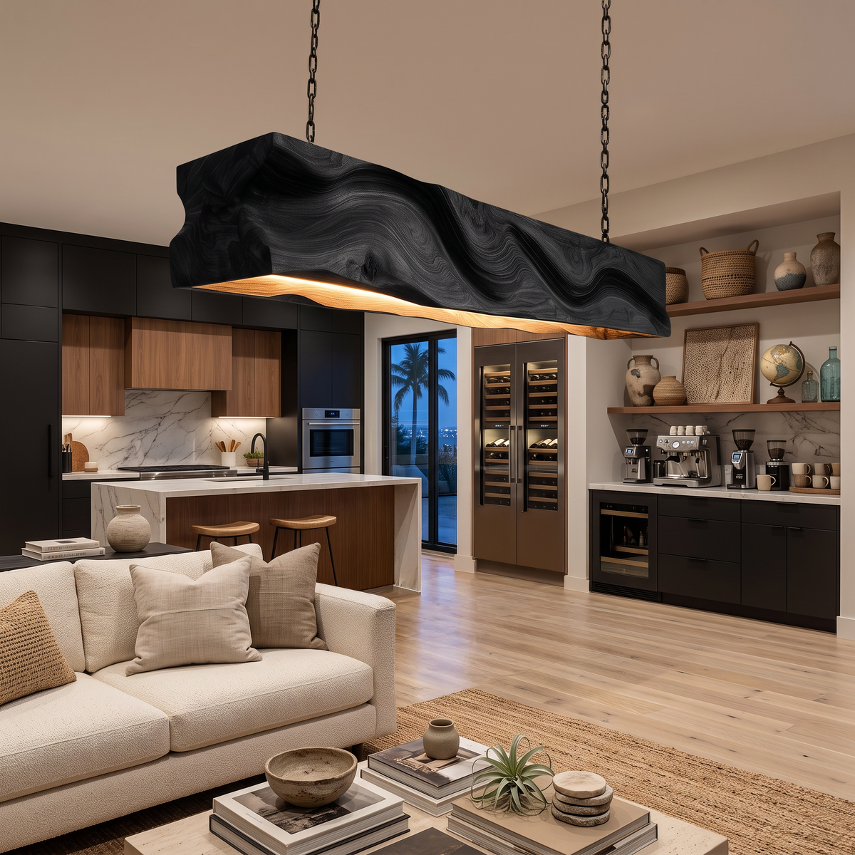 Handcrafted Pendant Light With Wave Carved Surface For Kitchen RTTHTTCE014