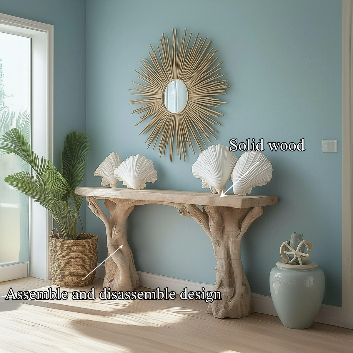 Beach Inspired Wooden Console Table Handcrafted Tree Form Design SINLSACS061