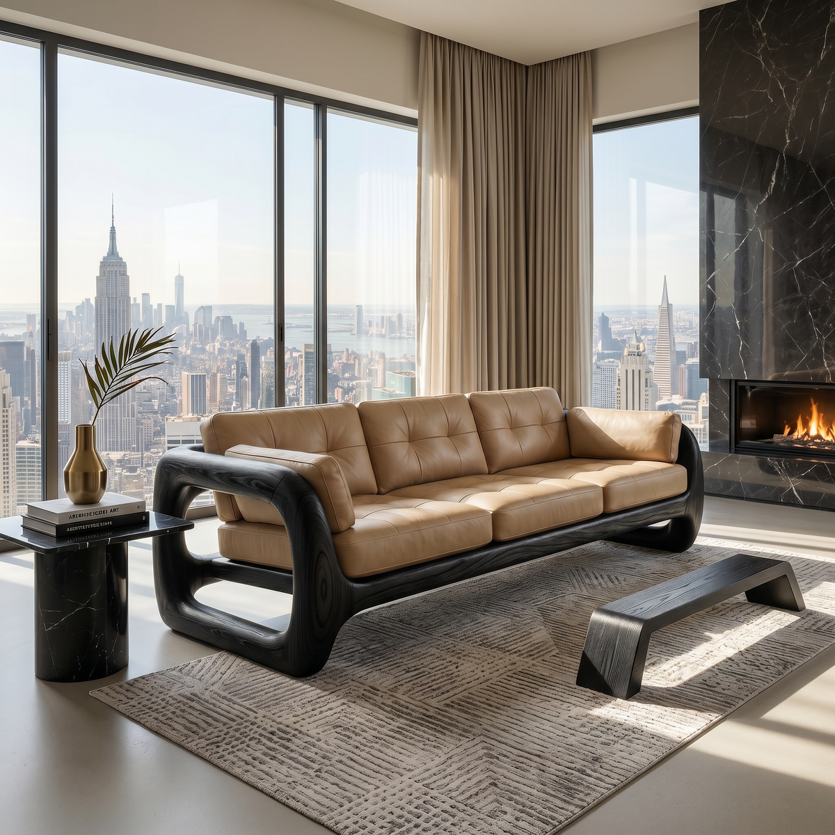 Luxury Wooden Leather Sofa For High Rise Apartment Living Room SILDTTRSFA014