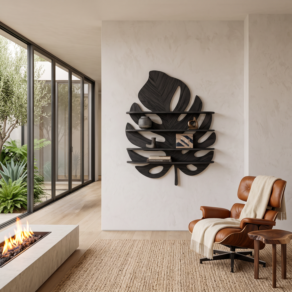 Artistic Wooden Tropical Leaf Wall Mounted Bookshelf For Home Decor RTTHTTBS081