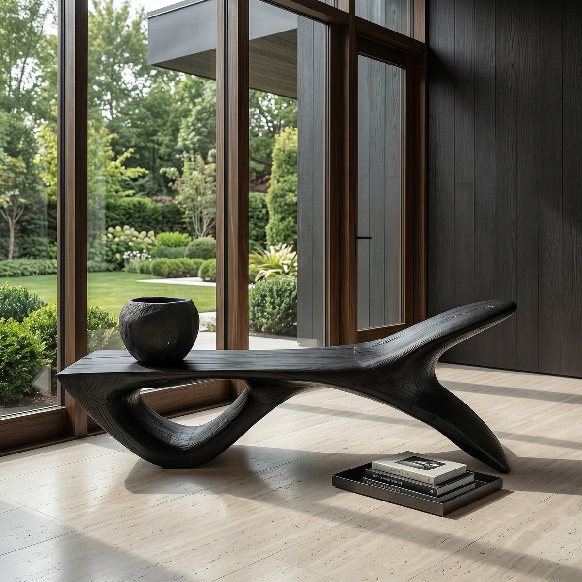 Luxury Wooden Bench With Fish Tail Shape For Living Room RTTHHNBEN197