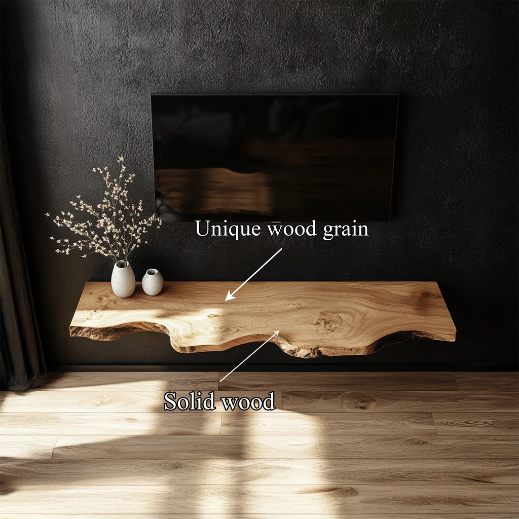 Handcrafted Solid Wood Floating TV Bench Natural Modern Living Room Decor SINLSAFL364