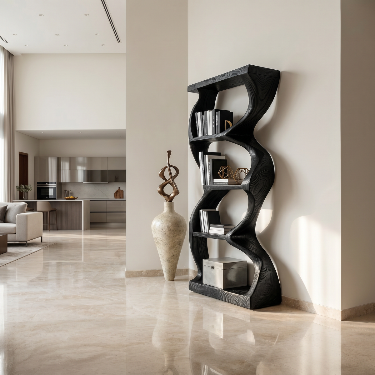 Coastal Inspired Curved Wooden Bookcase With Organic Form SILDTTRBS051