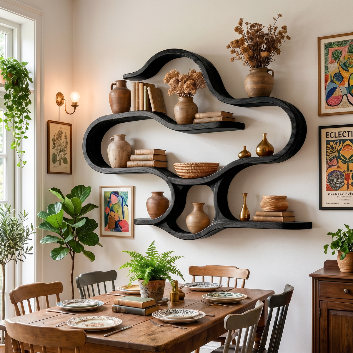 Boho Wooden Wall Mounted Display Shelves for Living Room SILDTTRWMS039