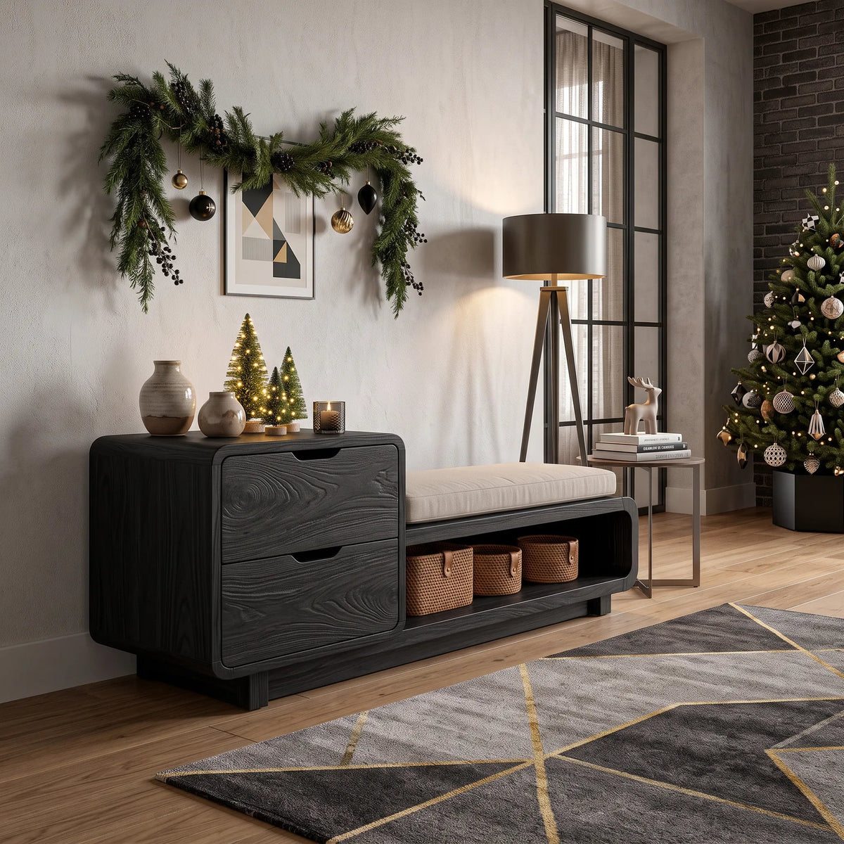 Christmas Wooden Storage Bench Cushion For Cozy Bedroom Decor SILDTTRSTB012