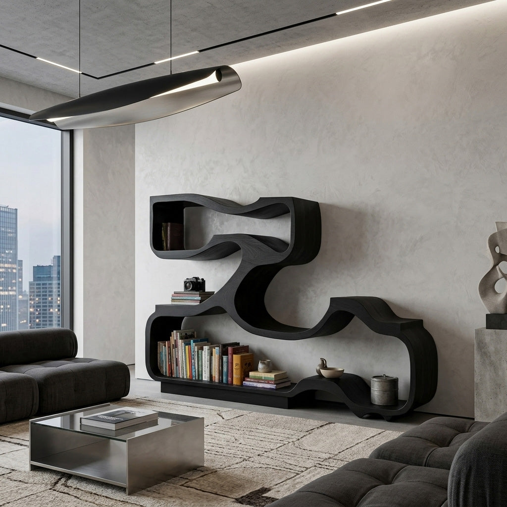 Artistic Bookshelf With Flowing Design For Living Room SITHHNBS032