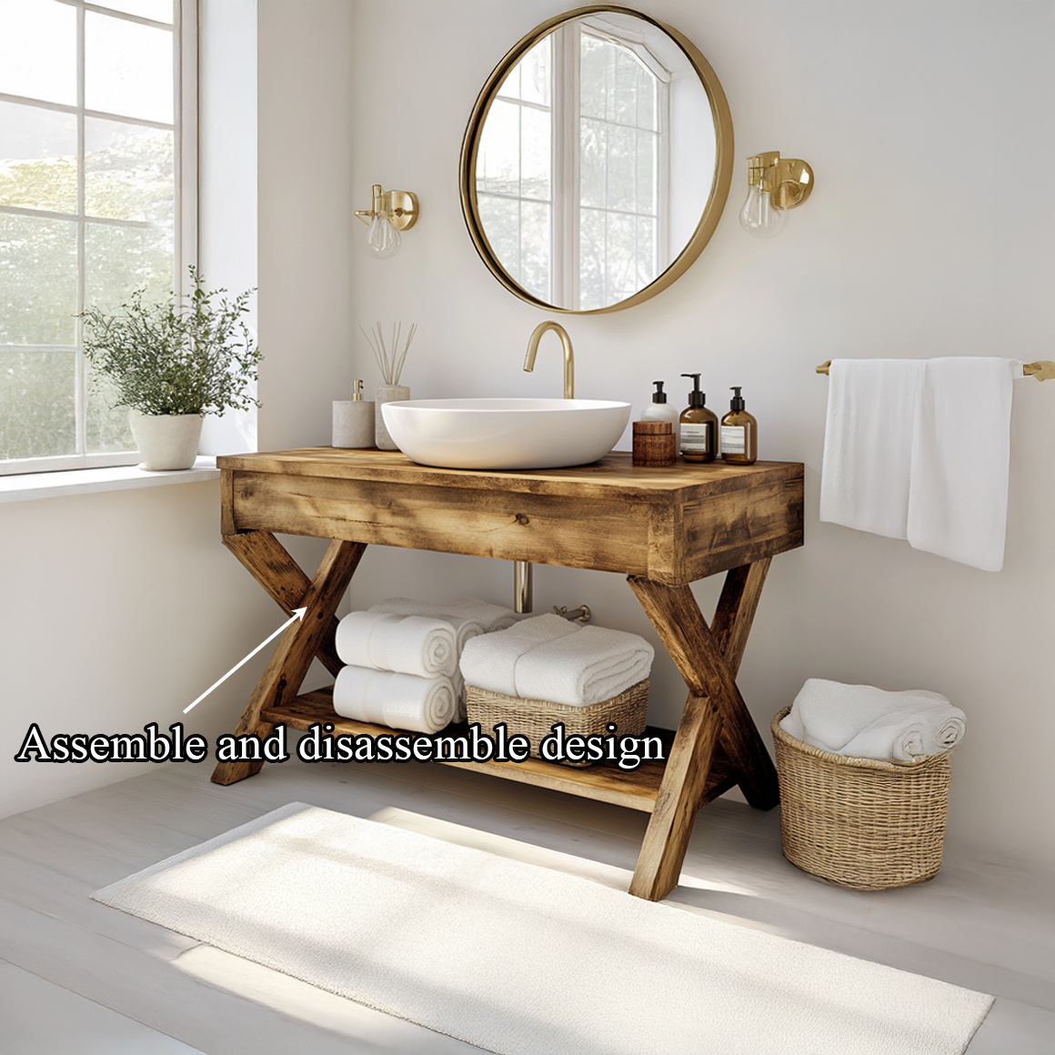 Mid Century Bathroom Vanity Table Natural Wood Modern Home Bathroom SINLSABRV198