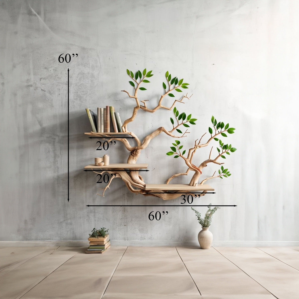 Driftwood Branch Shelves Carving Floating Bookshelf Wall SINLTB074