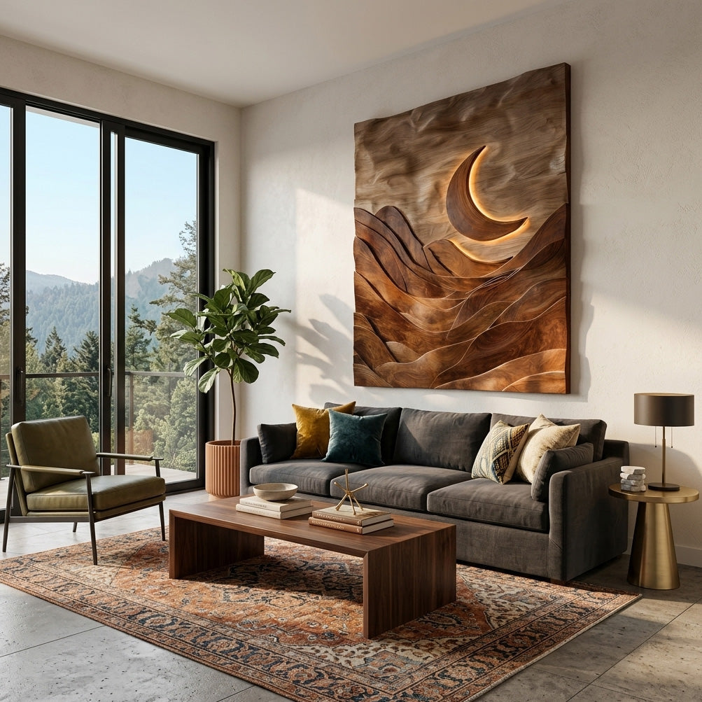 Large Crescent Moon Wood Wall Art For Living Room RTTHHNWA162