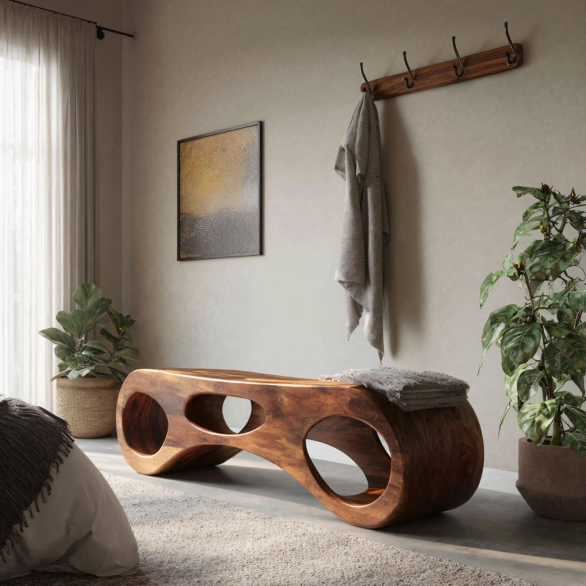 Handcrafted Sculptural Bench For Bedroom Or Entryway SITHHNCHR048