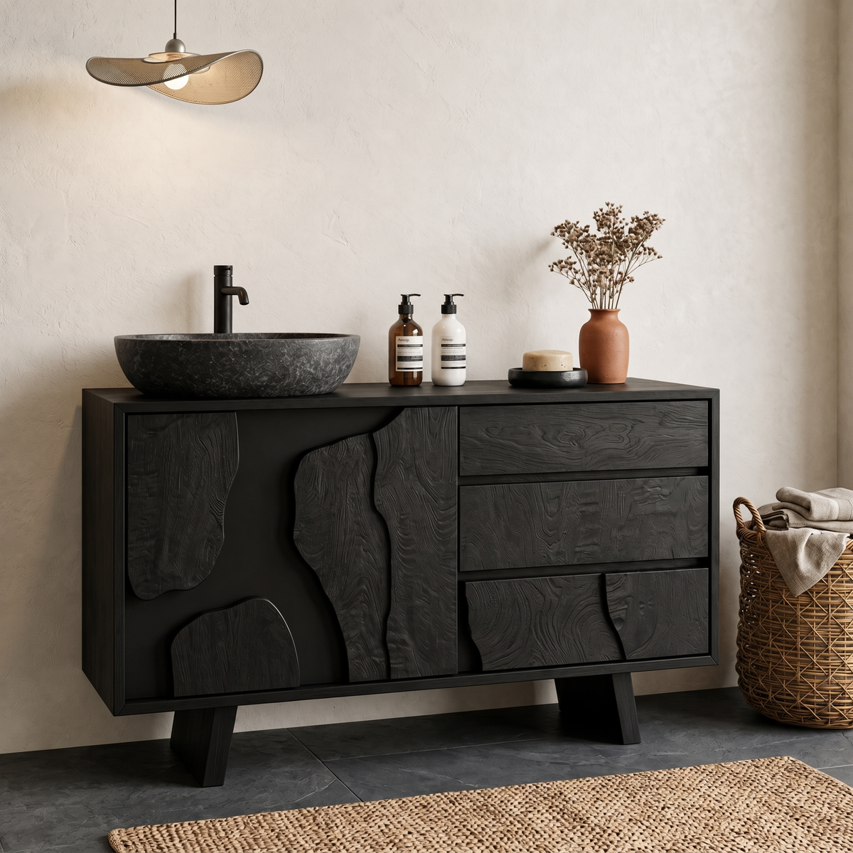 Contemporary Bathroom Cabinet Solid Wood Simple Clean Line Design Bathroom And Vanity Area SINLHABCT019