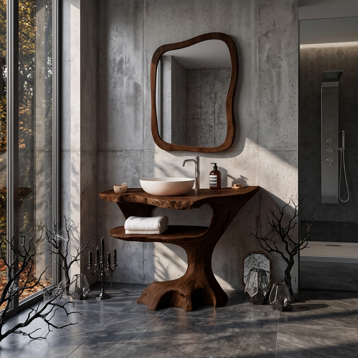 Contemporary Halloween Single Bathroom Vanity With Sculptural Branch Support For Bathroom SINLKIBRV336
