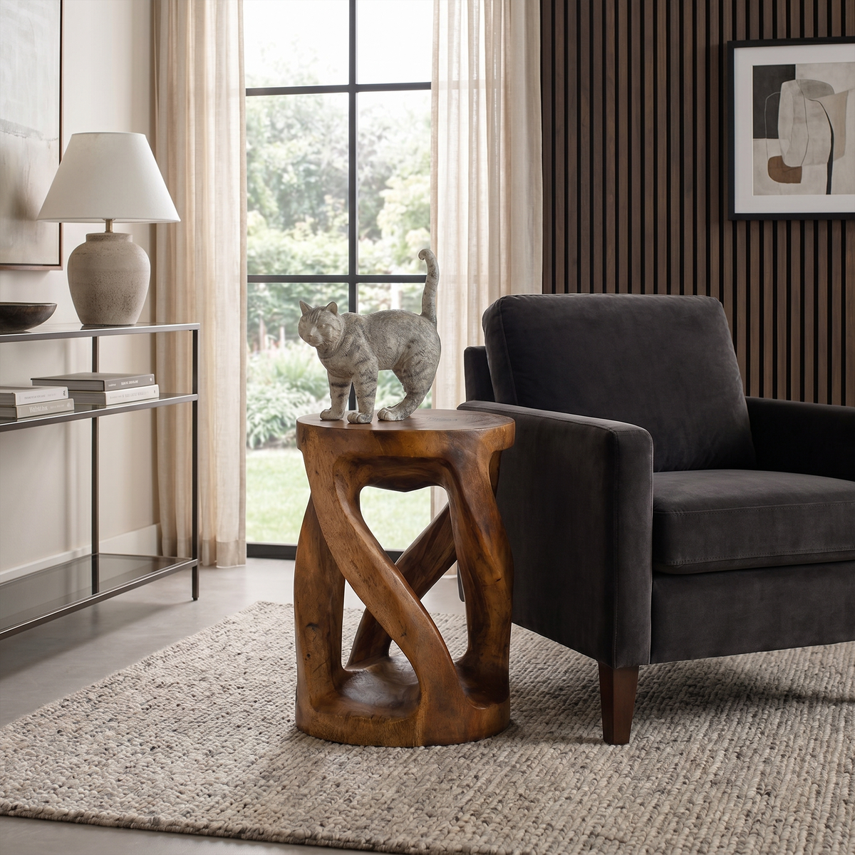 Handcrafted Side Table With Organic Twisted Design For Reading Nook SINLKIBT277
