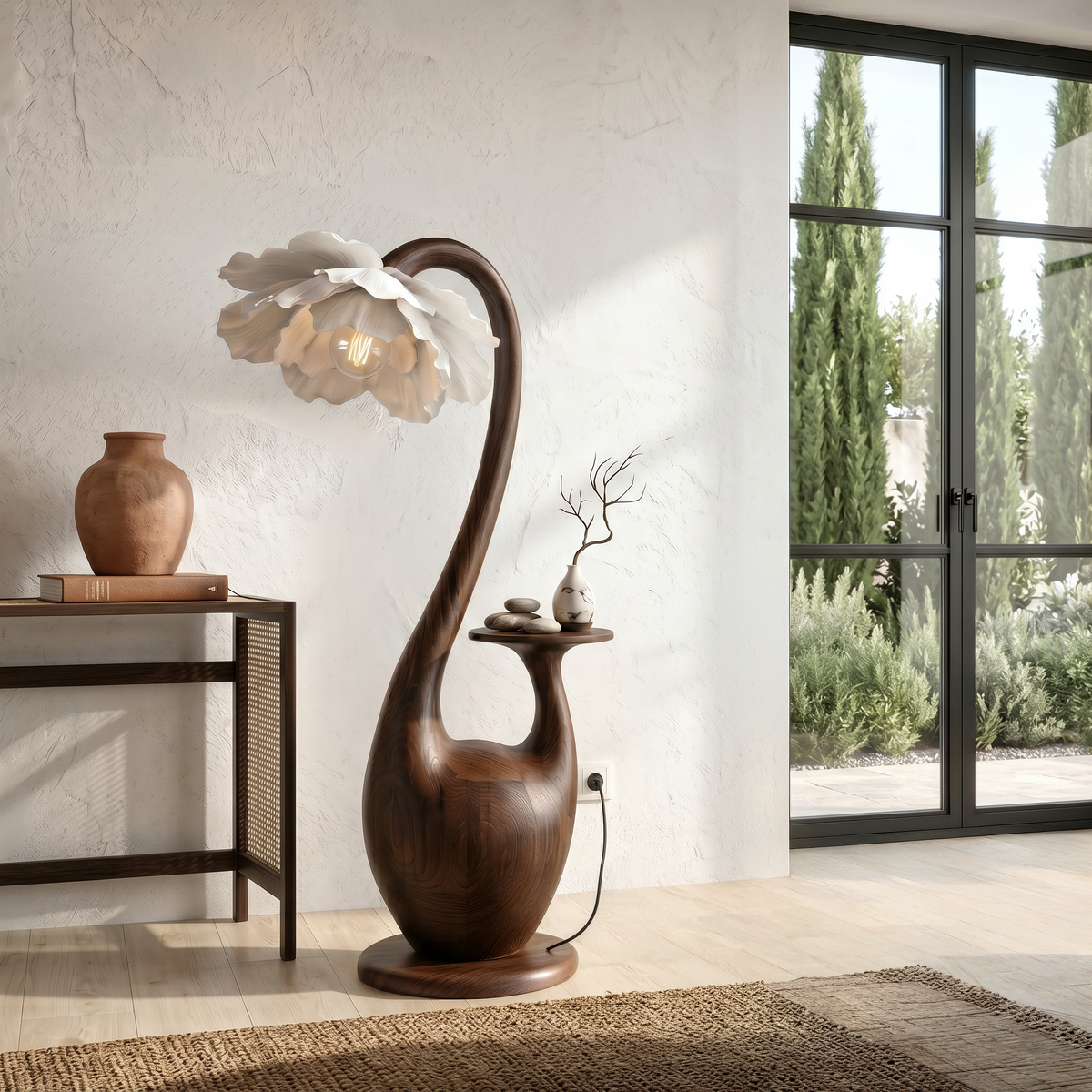 Artistic Floor Lamp With Sculptural Organic Base And Integrated Shelf For Reading Nook SINLSAFLP130