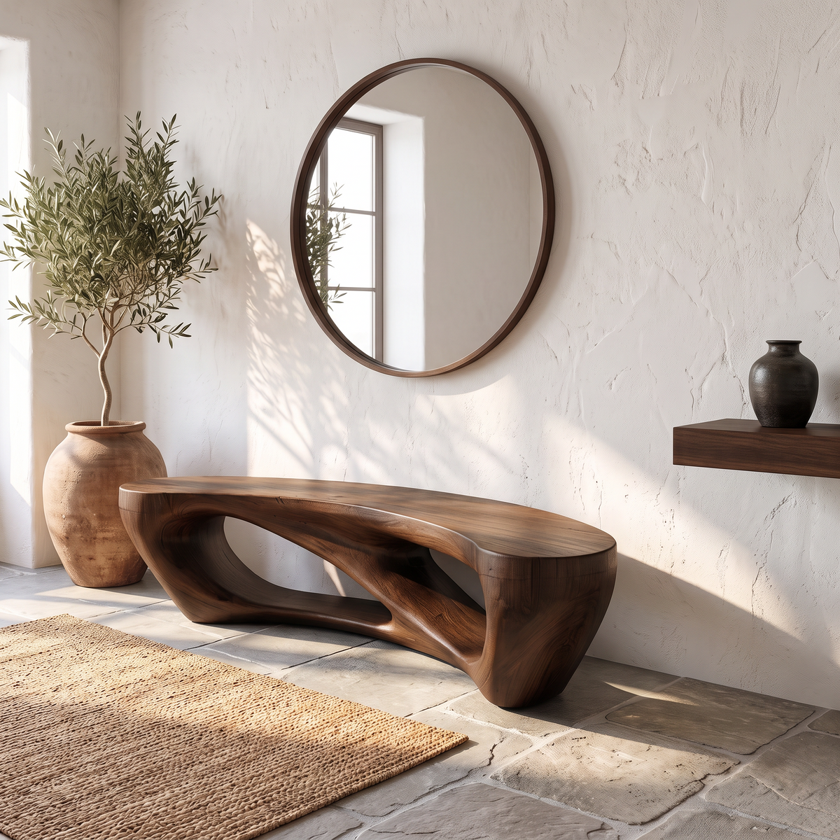 Mid Century Accent Bench With Rounded Arch Base For Bathroom SINLSABEN149