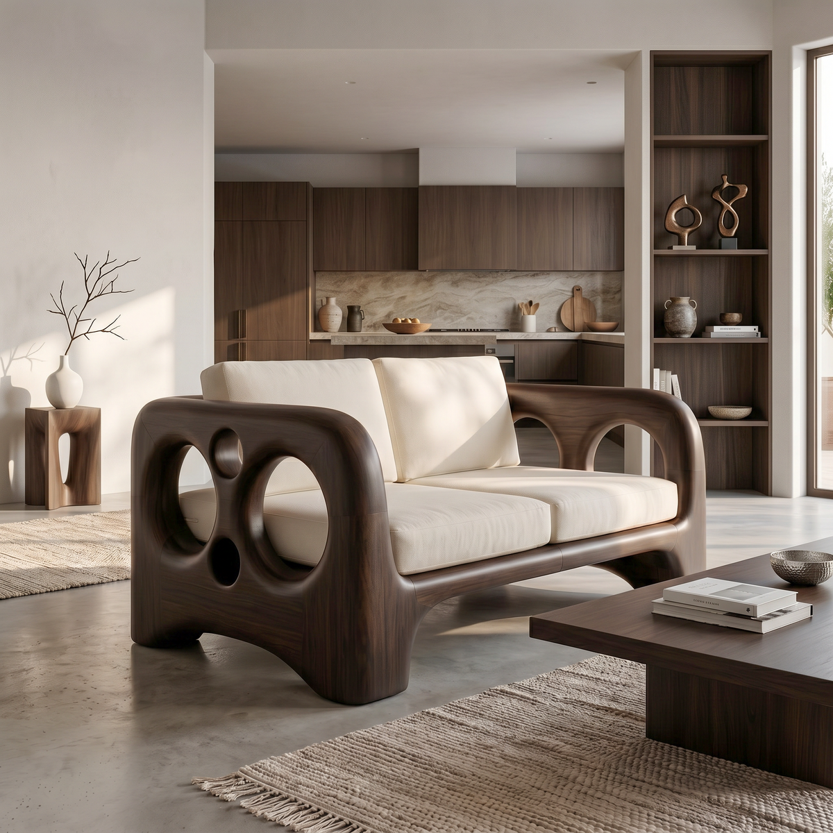 Handcrafted Sofa Frame With Organic Sculptural Arms For Living Room SINLSASF046