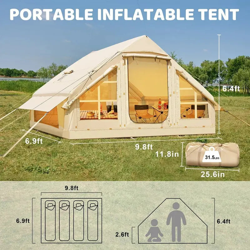ABORON 6-Person Inflatable Camping Tent, 10 ft x 7 ft, Waterproof Windproof Oxford Fabric - Integrated Pump