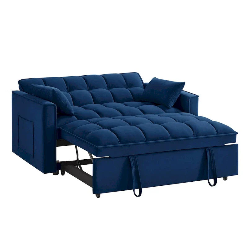 4-in-1 Velvet Pull-Out Sleeper Sofa Bed Loveseat With Reclining Backrest And 2 Side Pockets