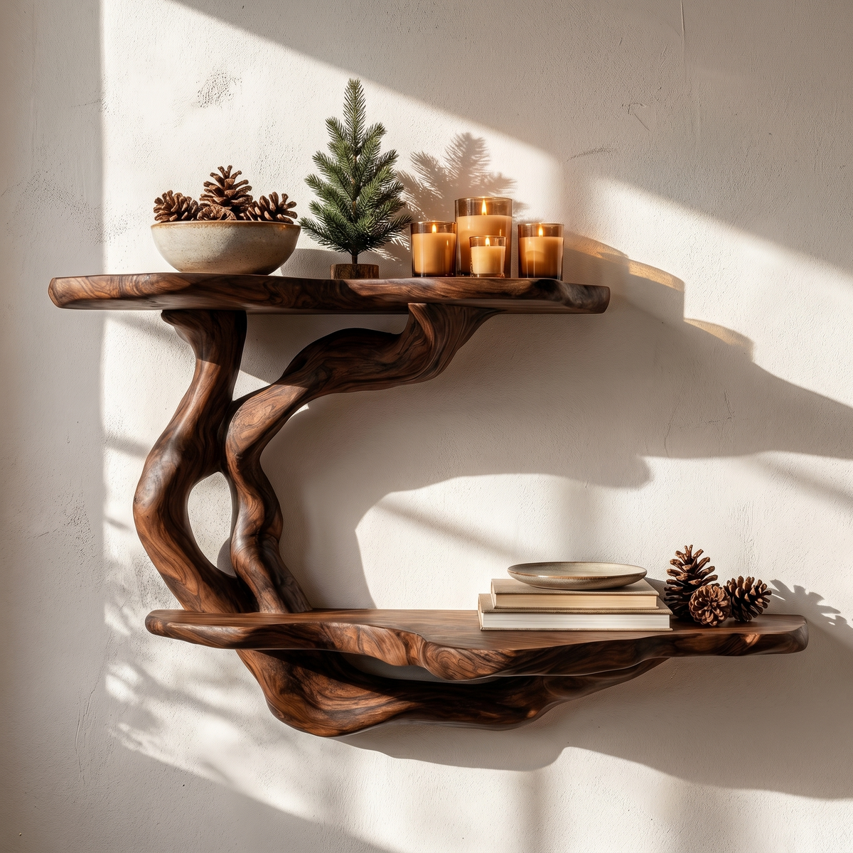 Handcrafted Floating Shelf With Sculptural Tree Form For Living Room Decor SINLHAFL555