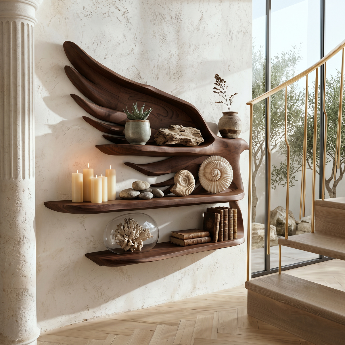 Handcrafted Wave Bookshelf With Artistic Curved Structure For Home Decor SINLHABS048
