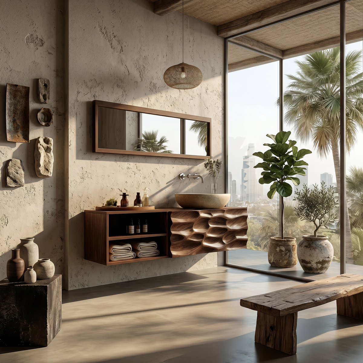 Handcrafted Organic Bathroom Vanity With Floating Storage Cabinet For Bathroom SINLHABRV313