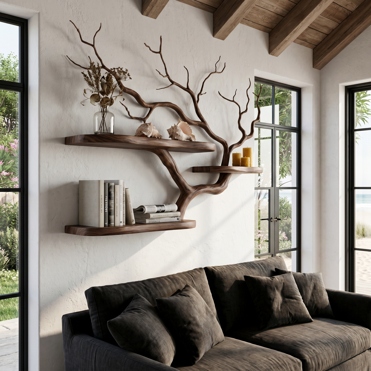 Handcrafted Tree Branch Floating Shelf For Living Room Decor SINLHAFL558