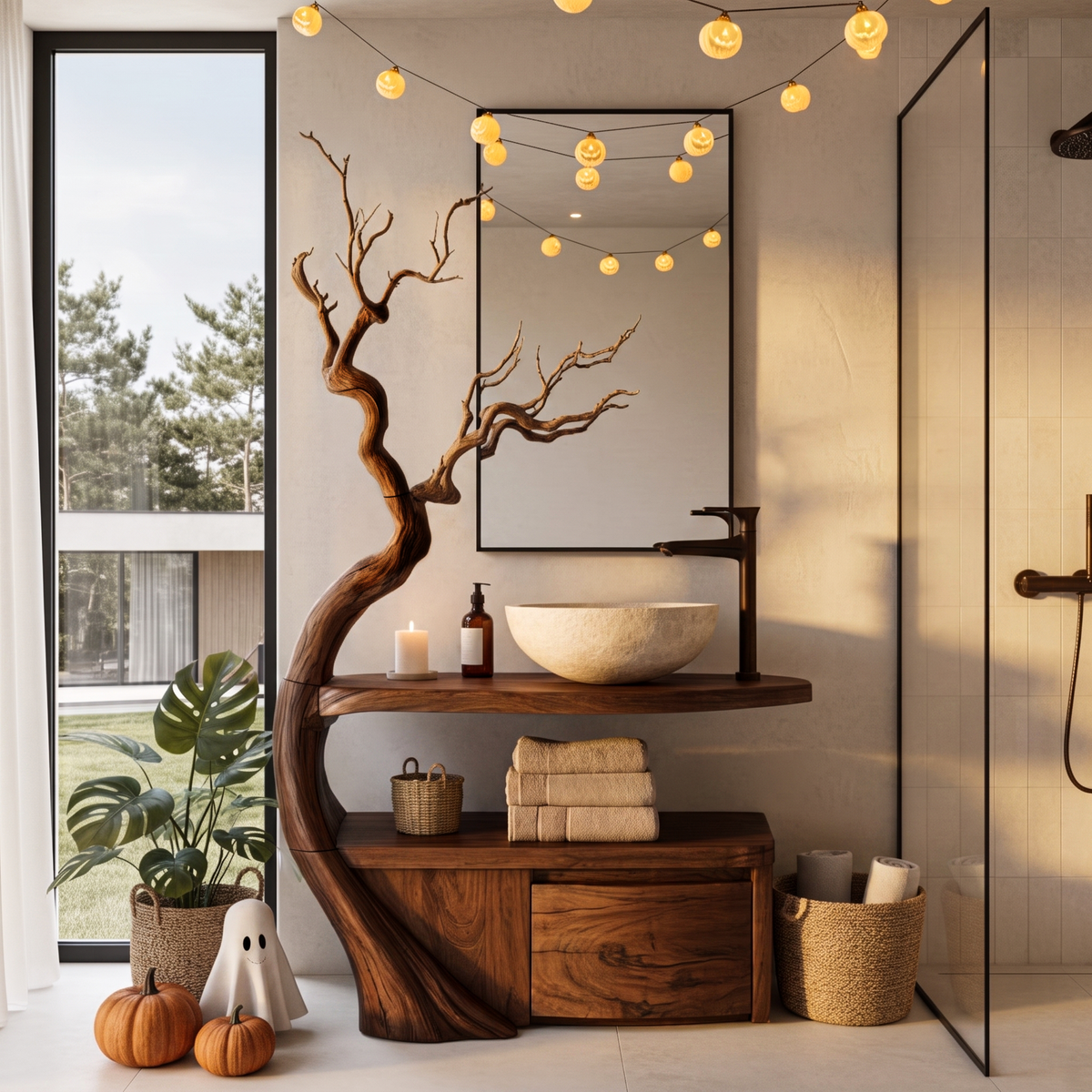 Gothic Halloween Bathroom Vanity With Haunted Tree Branch Design For Bathroom SINLHABRV344