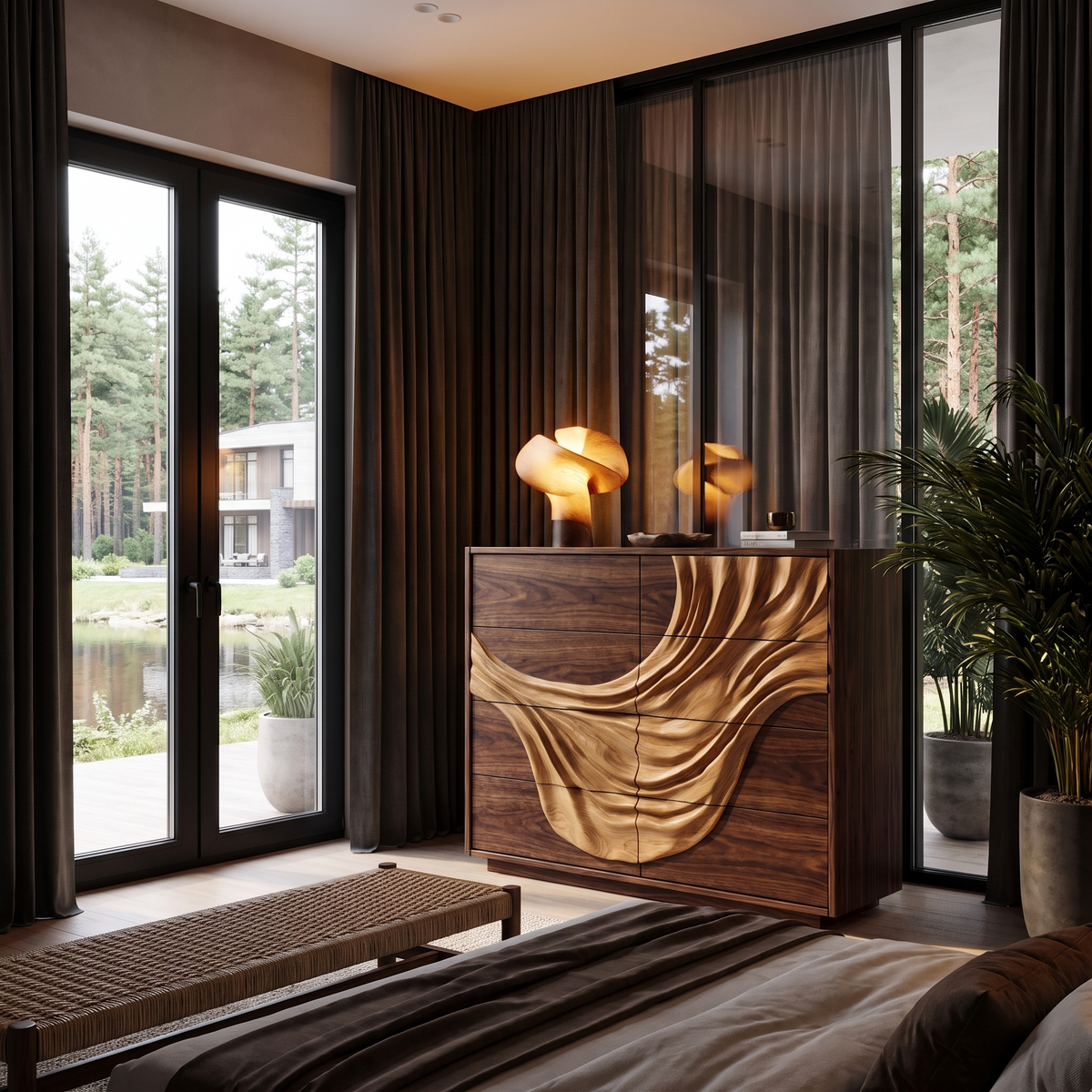 Contemporary Black Dresser With Strong Linear Detailing For Bedroom SINLHADR017