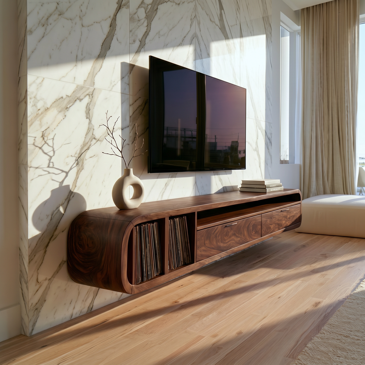 Floating Walnut TV Cabinet Vinyl Record Storage SILDTTRTVC121
