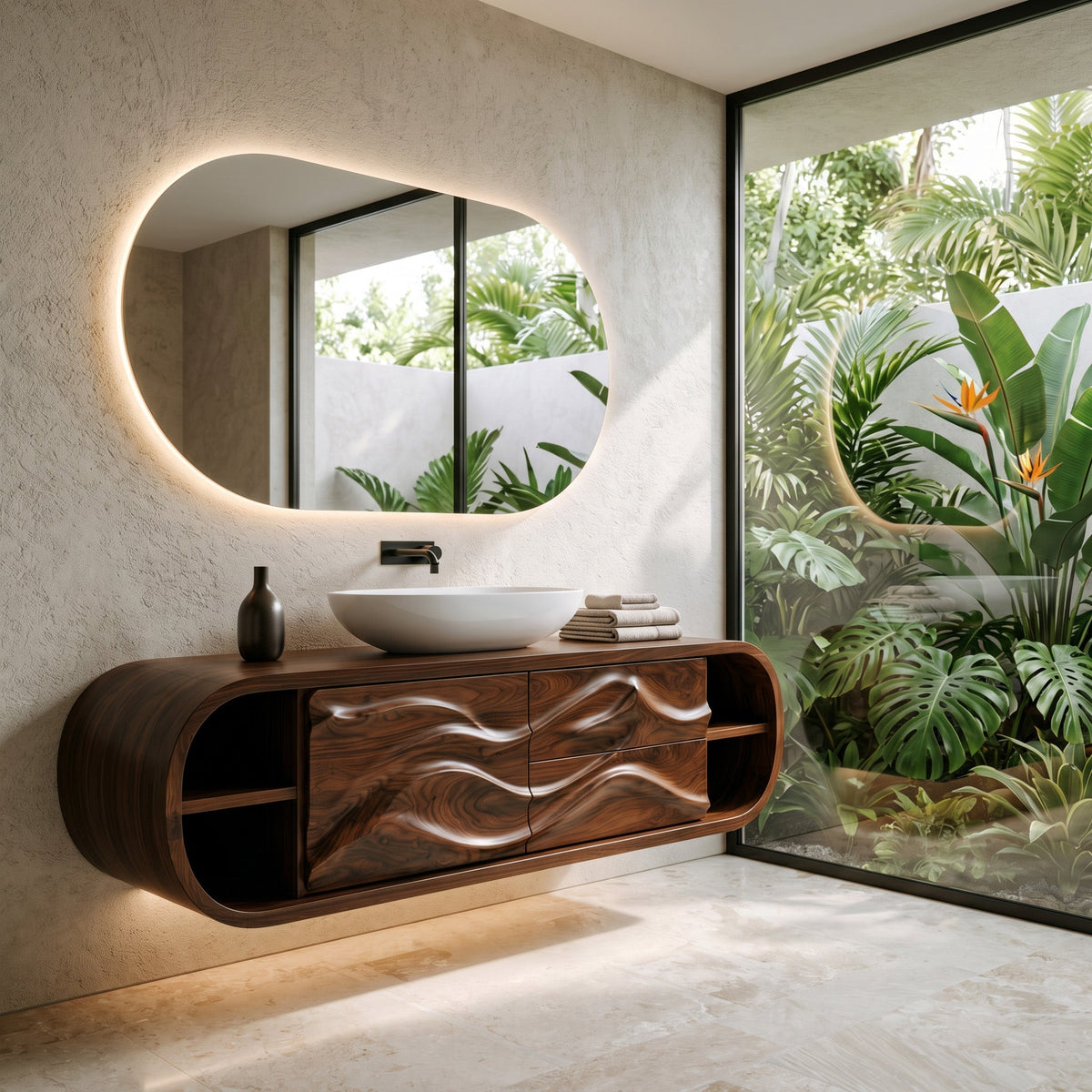 Contemporary Rounded Floating Bathroom Vanity For Modern Bathroom RTTHHNBRV065