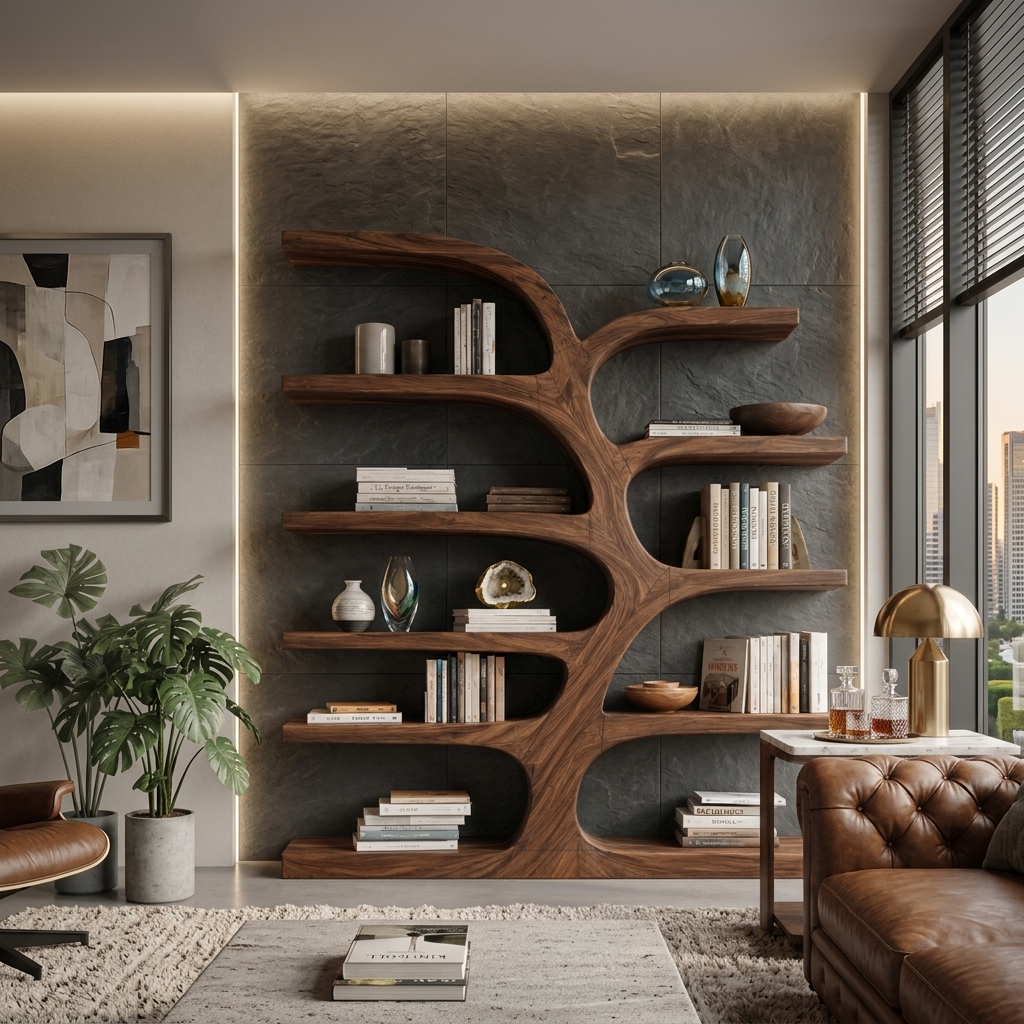 Handcrafted Curved Bookshelf For Living Room Furniture RTTHTTBS055