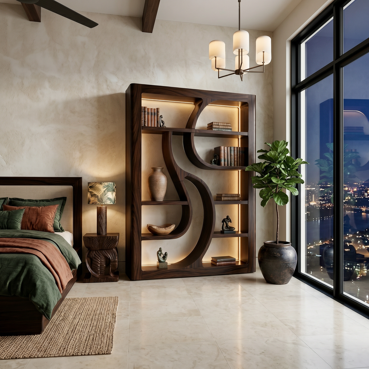 Luxury Wooden Bookshelf Featuring Ambient LED Shelving SILDTTRBS036