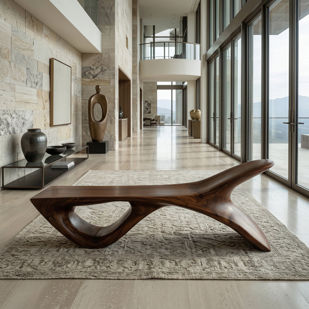 Luxury Wooden Bench With Fish Tail Shape For Living Room RTTHHNBEN197