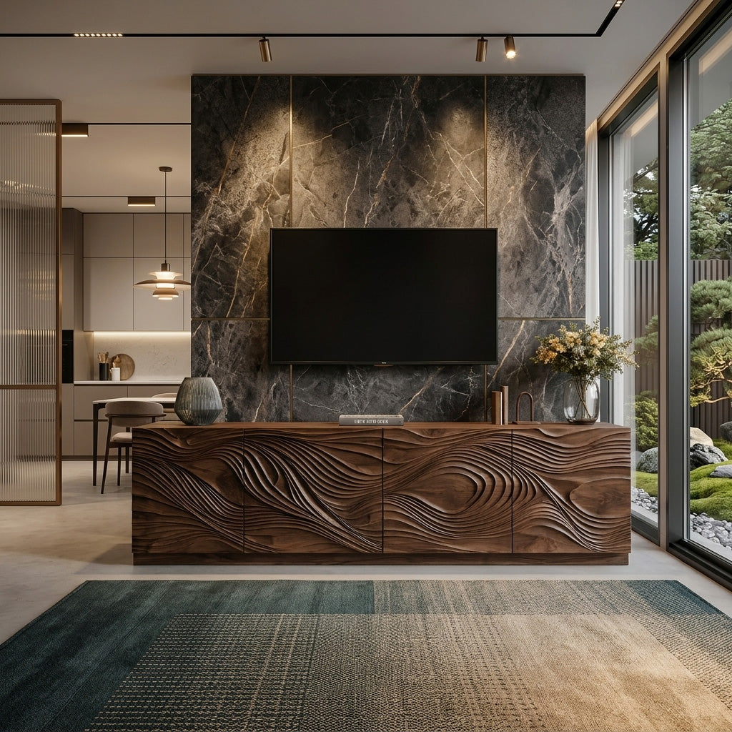 Artistic TV Console With Wave Pattern For Elegant Living Room SITHHNTVC009