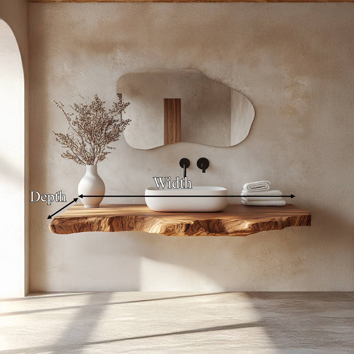 Contemporary Spa Bathroom Vanity Floating Live Edge Wood Counter SINLSABRV263