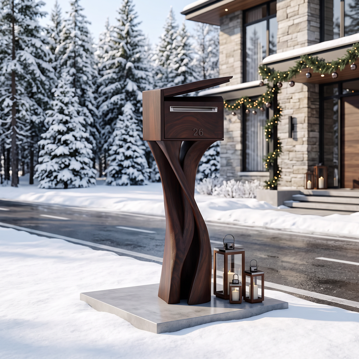 Handcrafted Solid Wood Sculpture Mailbox For Outdoor Furniture Decor SILDTTRMB007