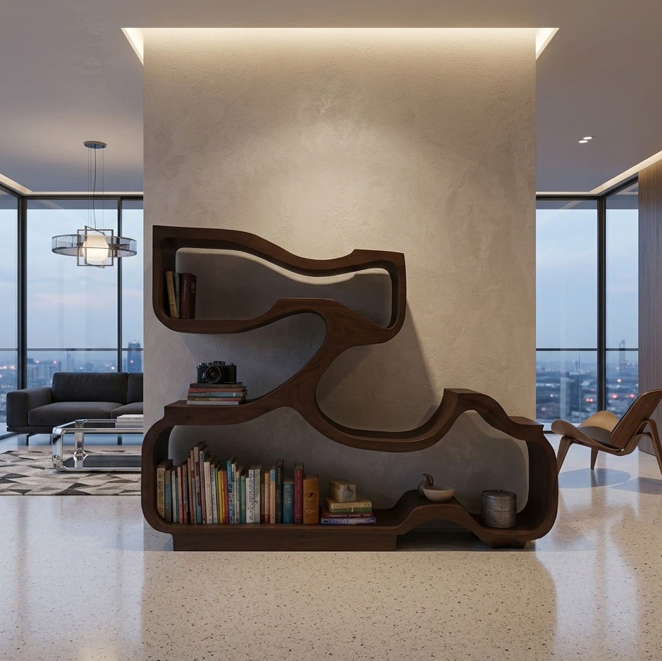 Artistic Bookshelf With Flowing Design For Living Room SITHHNBS032