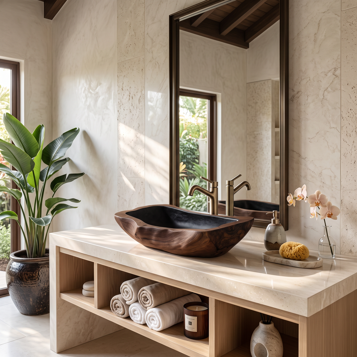 Farmhouse Rustic Wooden Vessel Sink For Home Bathroom SILDTTNVS027
