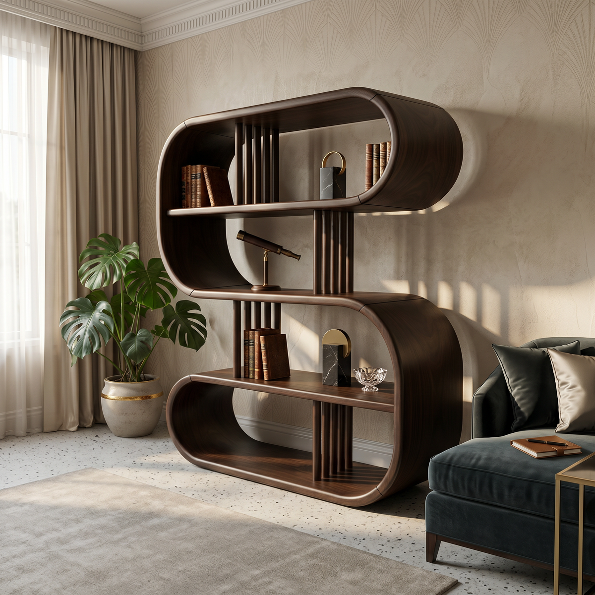 Elegant Curved Wooden Bathroom Shelf With Spa Inspired Design SILDTTRBS058