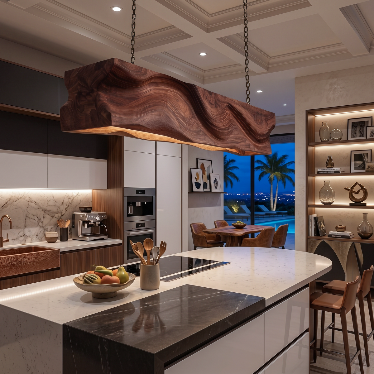 Handcrafted Pendant Light With Wave Carved Surface For Kitchen RTTHTTCE014