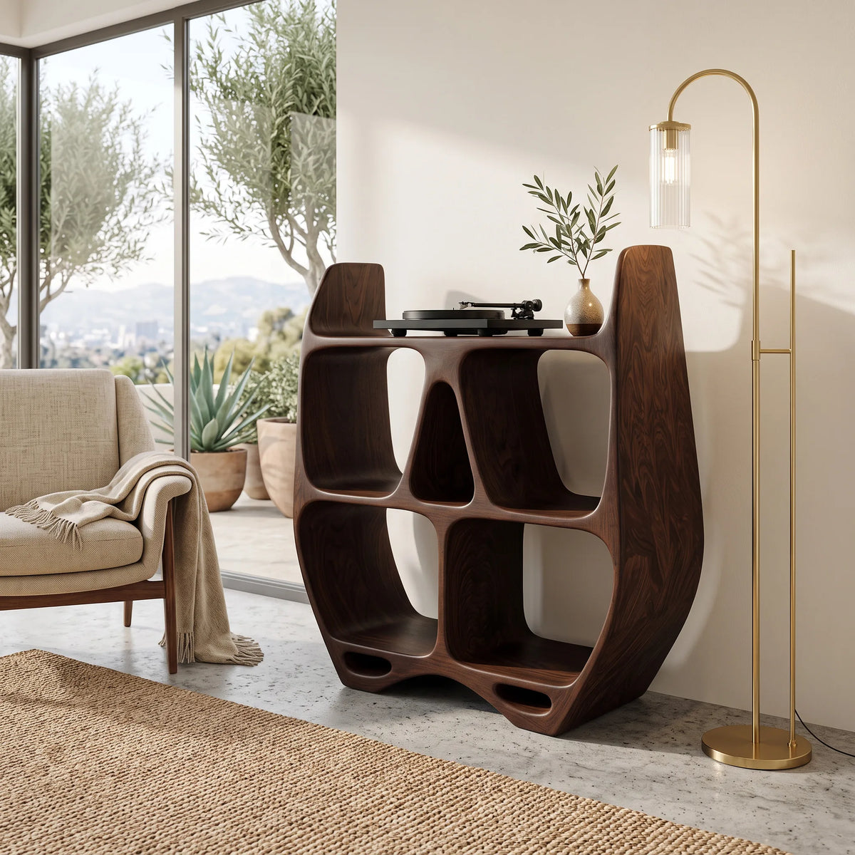 Elegant Sculptural Wooden Record Cabinet For Living Room RTTHHNRPT010