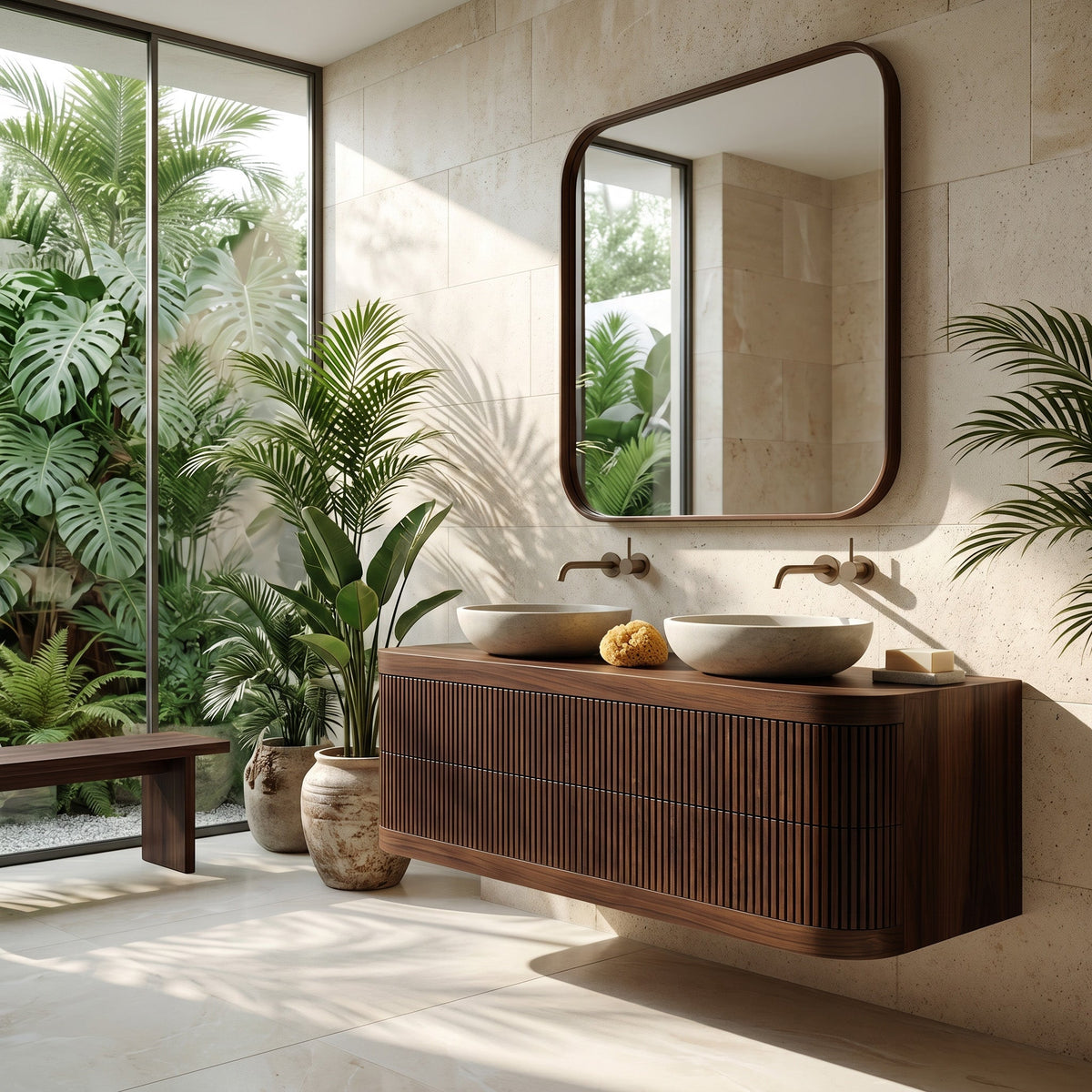 Contemporary Wooden Floating Bathroom Vanity With Fluted Front For Bathroom RTTHHNBRV039