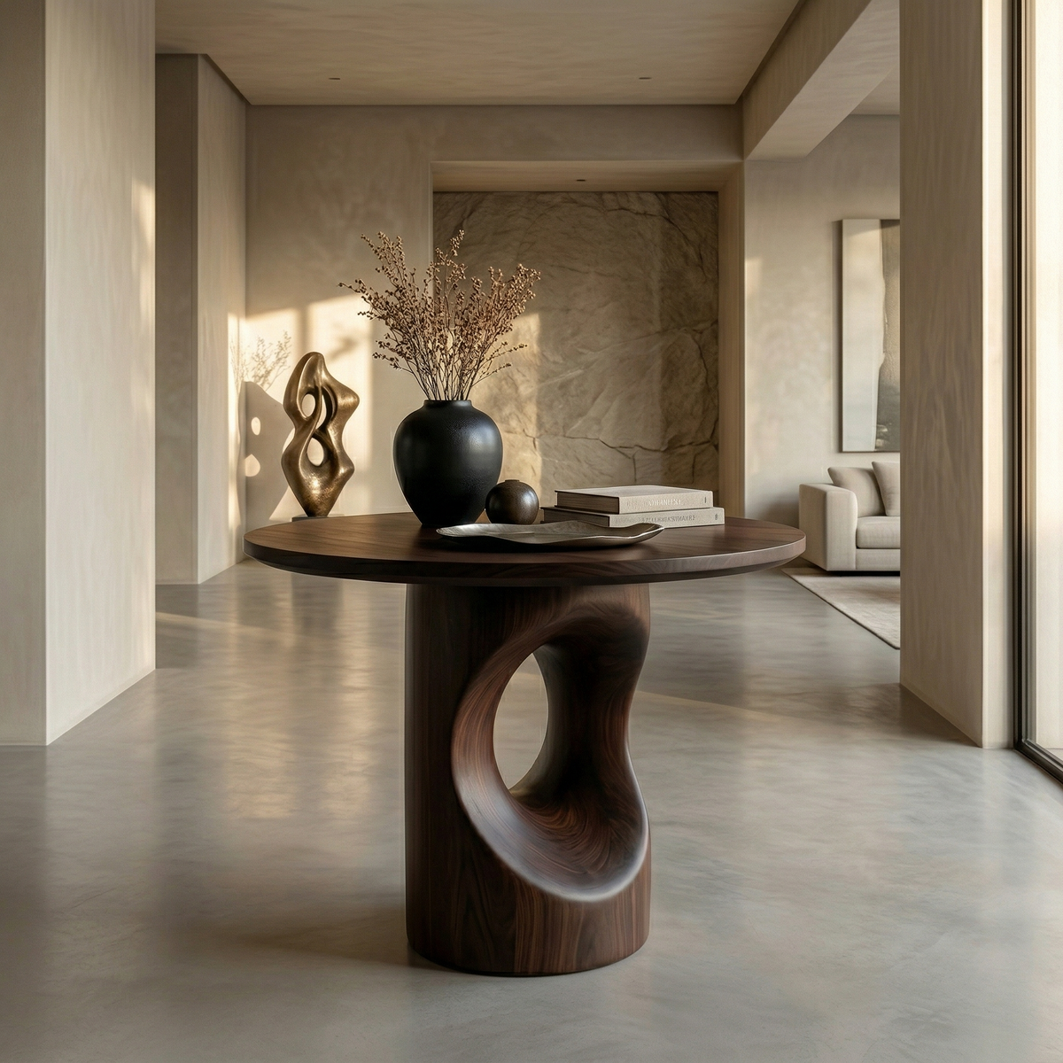 Handcrafted Modern Sculptural Foyer Table For Pedestal Entryway Table SINLSAFT012