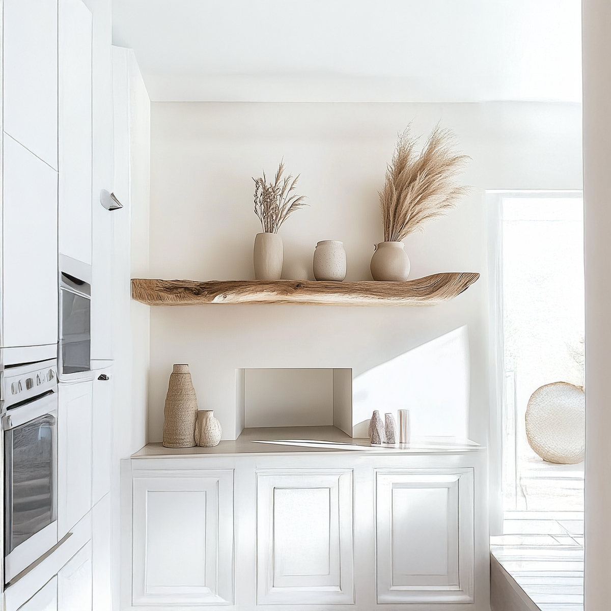 Boho Kitchen Floating Shelf Natural Edge Wooden Shelf For Wall Storage SINLSAFL069