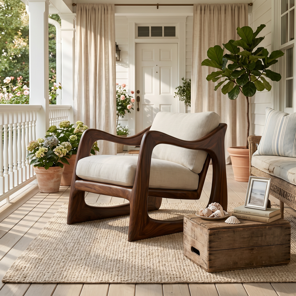 Coastal Luxury Accent Chair with Sculptural Wooden Craftsmanship SILDTTRCHR029
