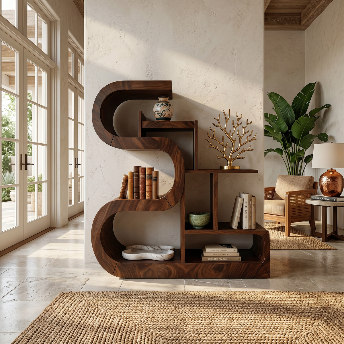 Luxury S-Shaped Wooden Storage Shelf For Contemporary Spaces SILDTTRBS053
