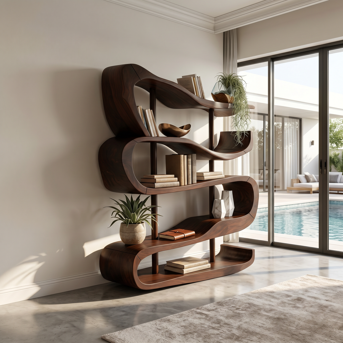 Artistic Wooden Display Shelf In Organic Form SILDTTRBS043